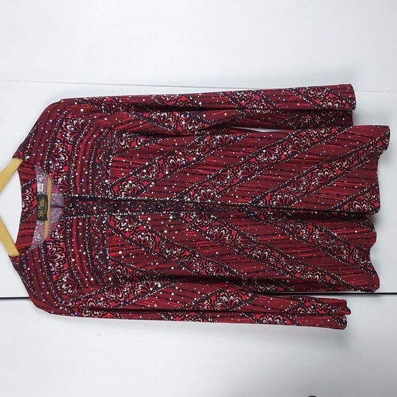 Bob Mackie Burgundy Red Artsy Full Sequins Sparkle Buttondown FANCY Top Sz.L - Picture 1 of 11